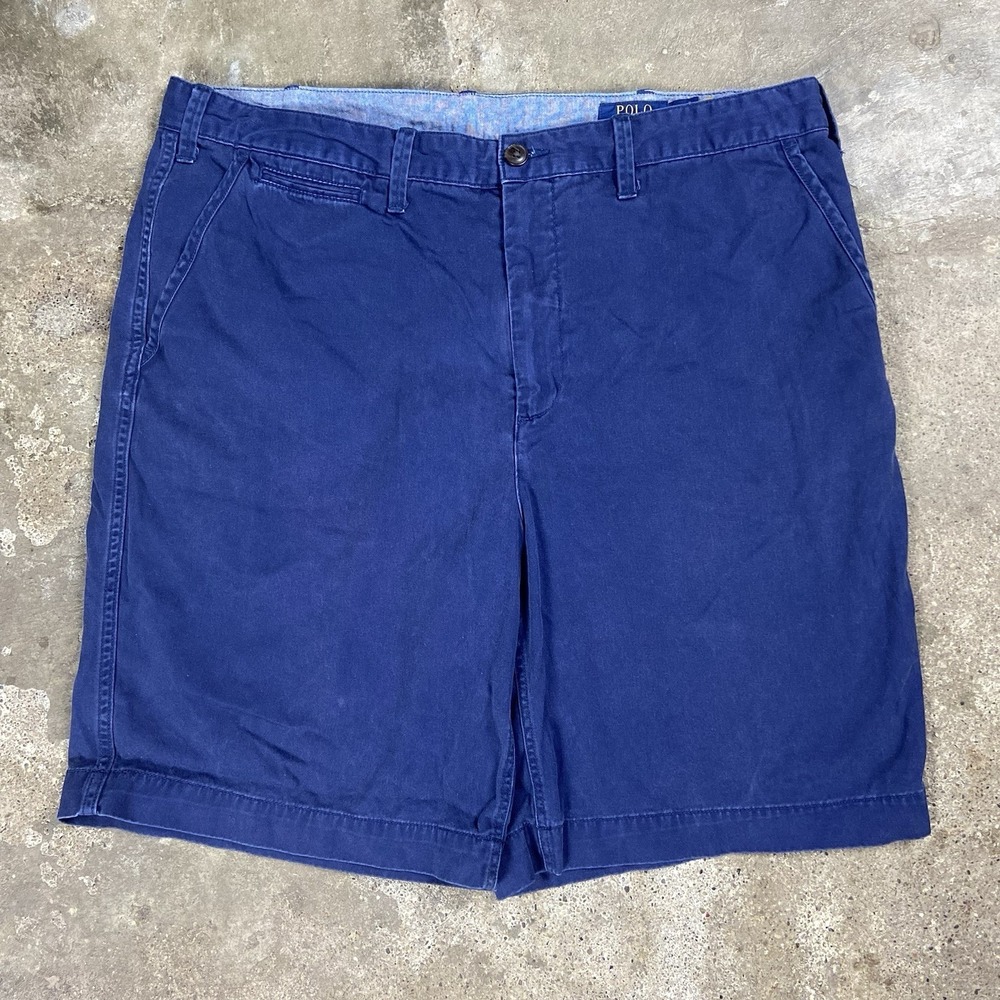 Polo‎ Ralph Lauren Chino Shorts Size 38 Blue Flat Front Relaxed Fit Outdoor Wear